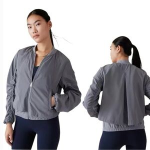 Athleta Wayfarer Blue Gray Bomber Jacket